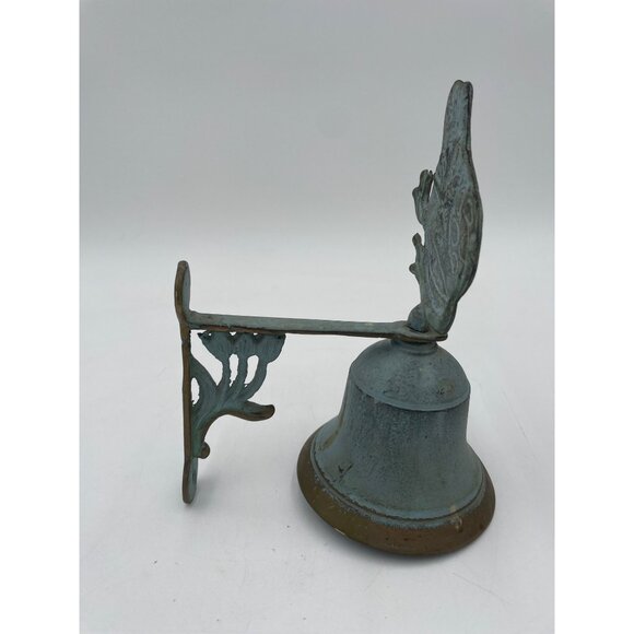 Frog Brass Door Bell Patina Verdigris Green 9" Tulip Motif - Picture 2 of 5